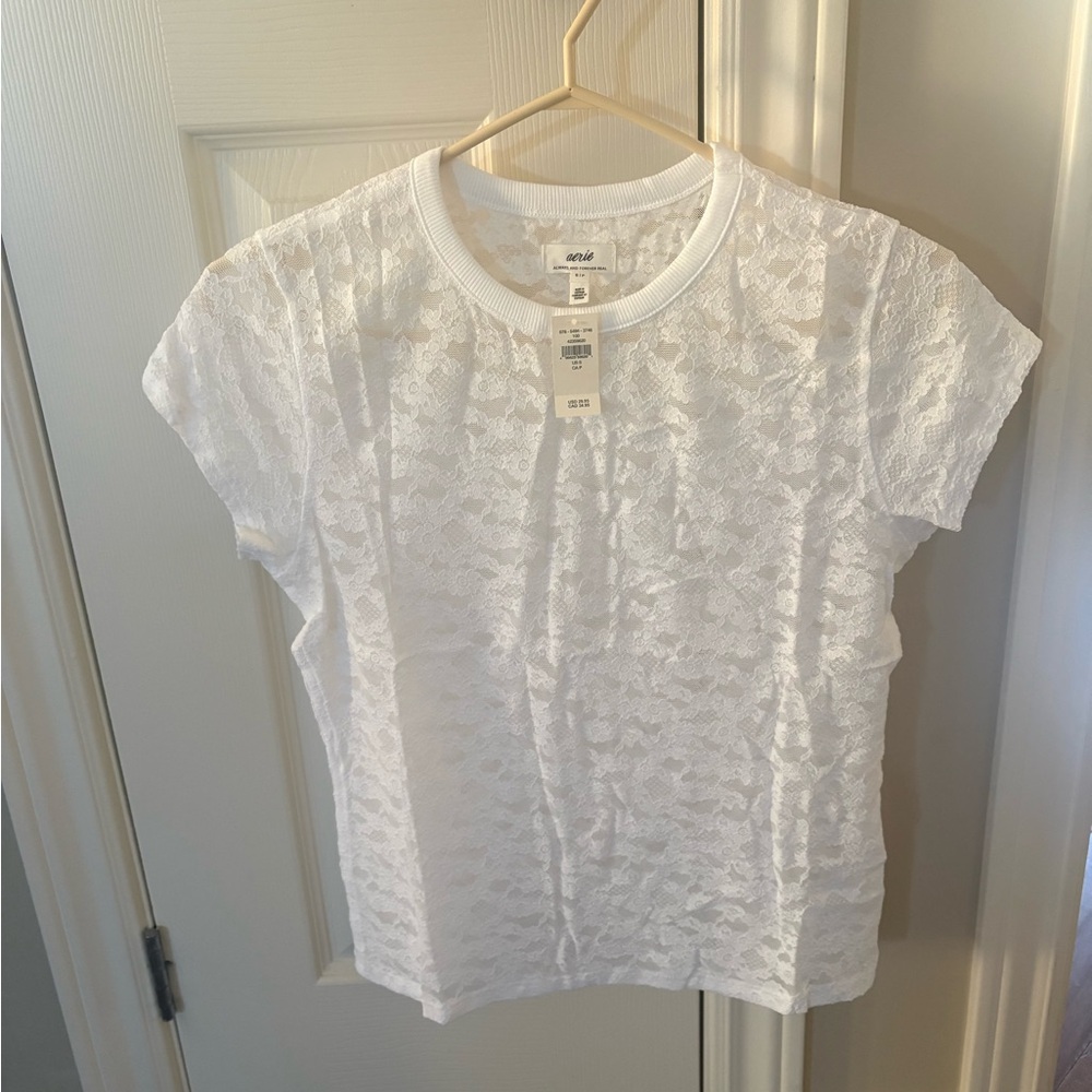 Aerie White Lace Short Sleeve Top